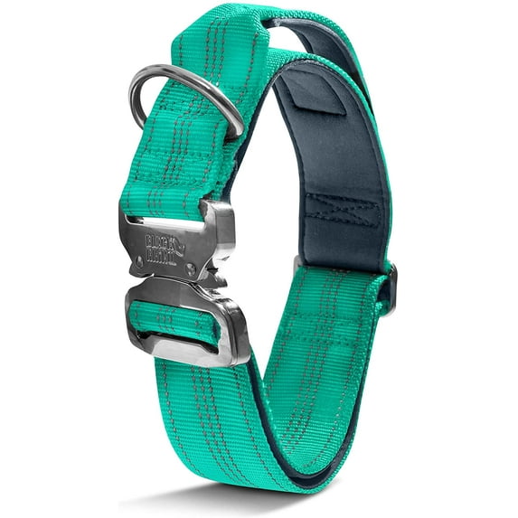 Black Rhino - Tactical Dog Collar Ultra-Soft Neoprene Padded Dog Collars for Medium, Large, XL Dogs | Heavy Duty Metal Buckle | Padded Handle for Dog Training (XL, Aqua)