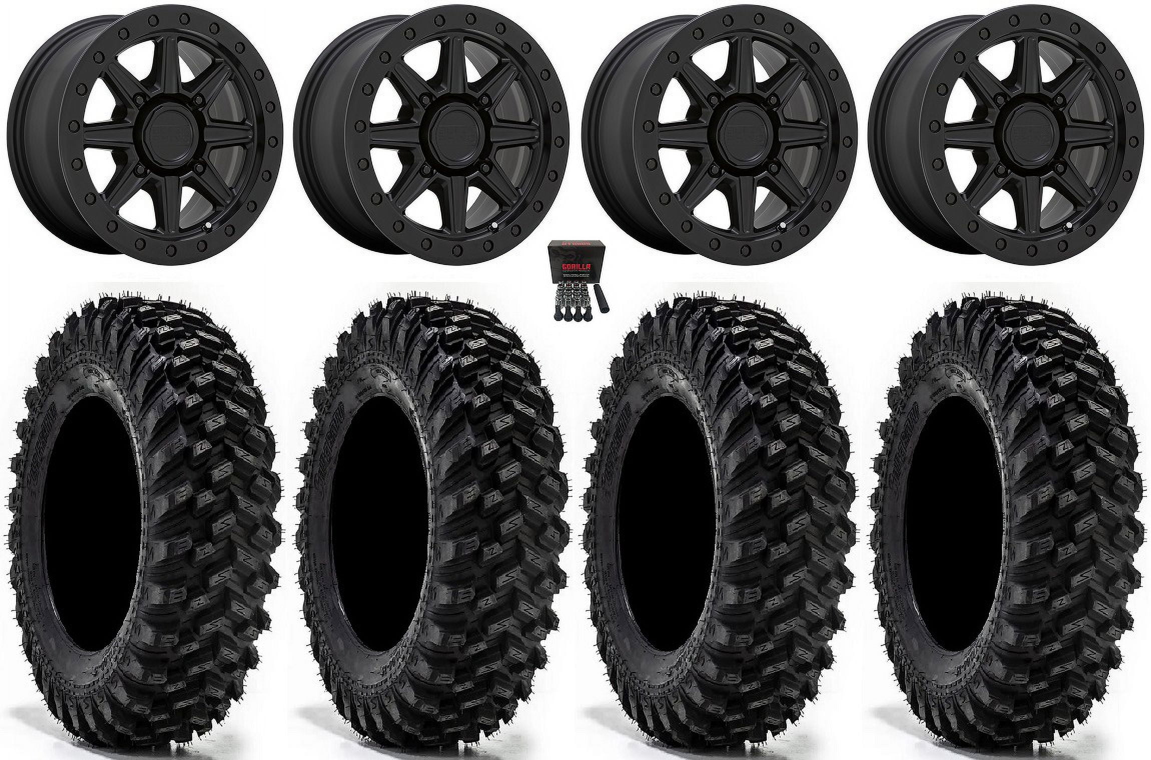 Black Rhino b 14" Wheels Black 34" Warrior XT Tires CanAm Commander