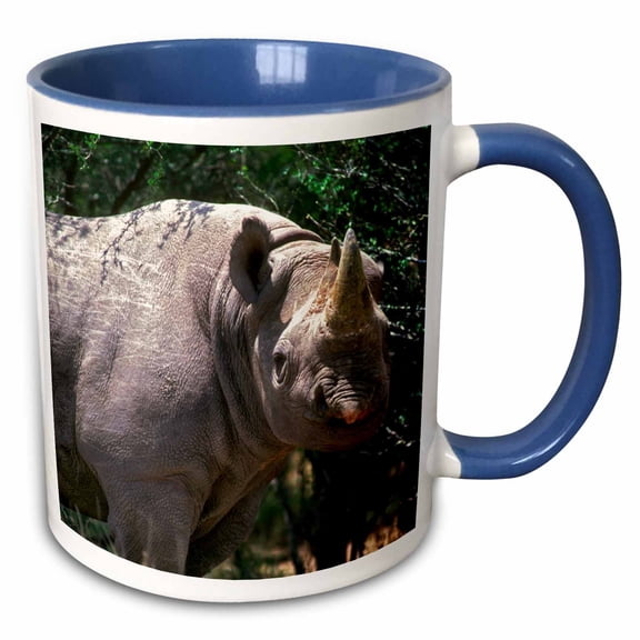 3drose, Black Rhinoceros Wildlife Grazing, Texas Ranch, Usa - Na02 Jmi0019 - Janis Miglavs, 11oz Two-tone Blue Mug