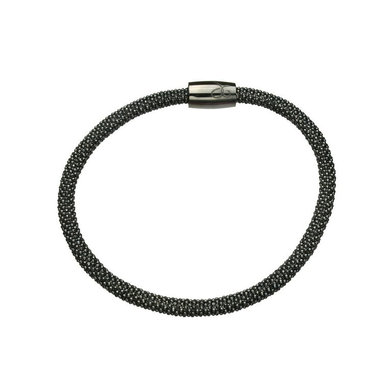 Black Rhodium-Flashed Sterling Silver Flexible Magnetic Clasp Mesh Bracelet  