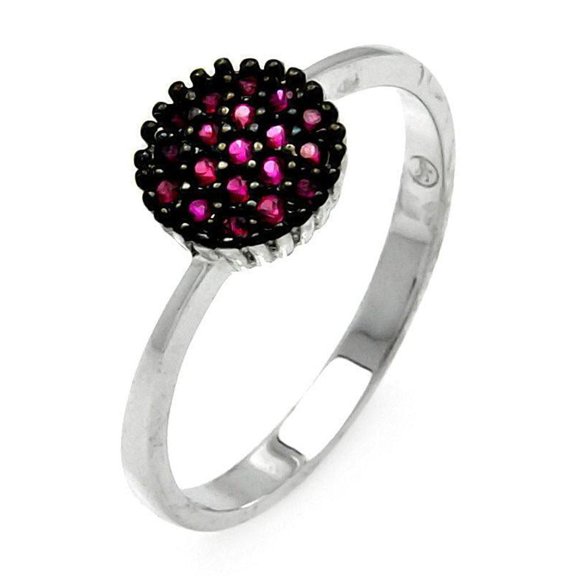 Black Rhodium Plated & Rhodium Sterling Silver 925 Red Round Ring CZ Jewelry Female Size 9