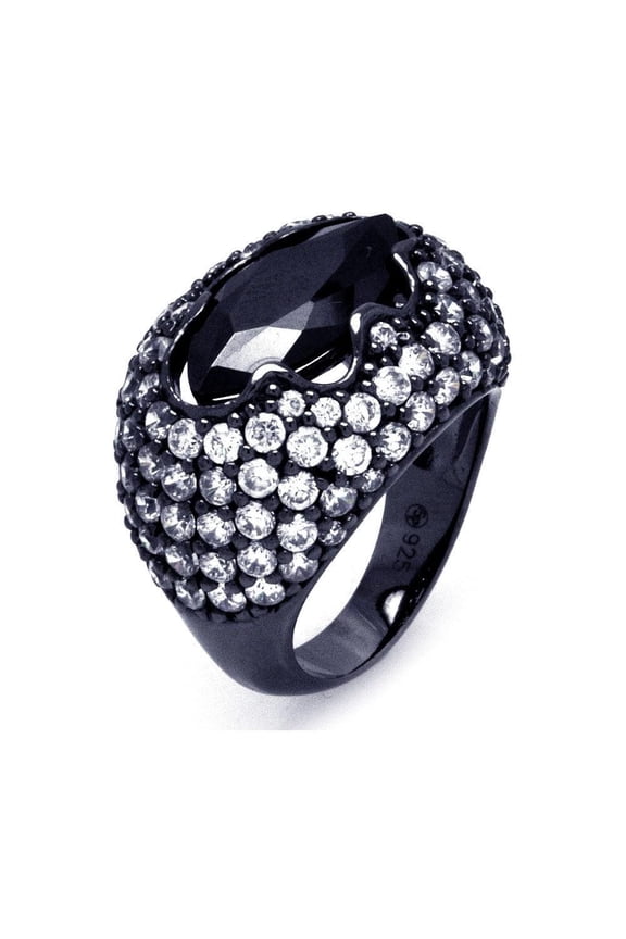 Black Rhodium Plated Sterling Silver 925 Clear CZ Cigar Band Ring Band Jewelry Female Size 9