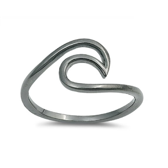 Black Rhodium Plated Sterling Silver Ocean Wave Designer Ring