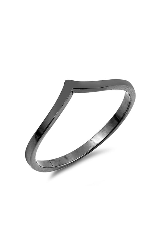 Black Rhodium Plated Sterling Silver Plain V Shape Ring