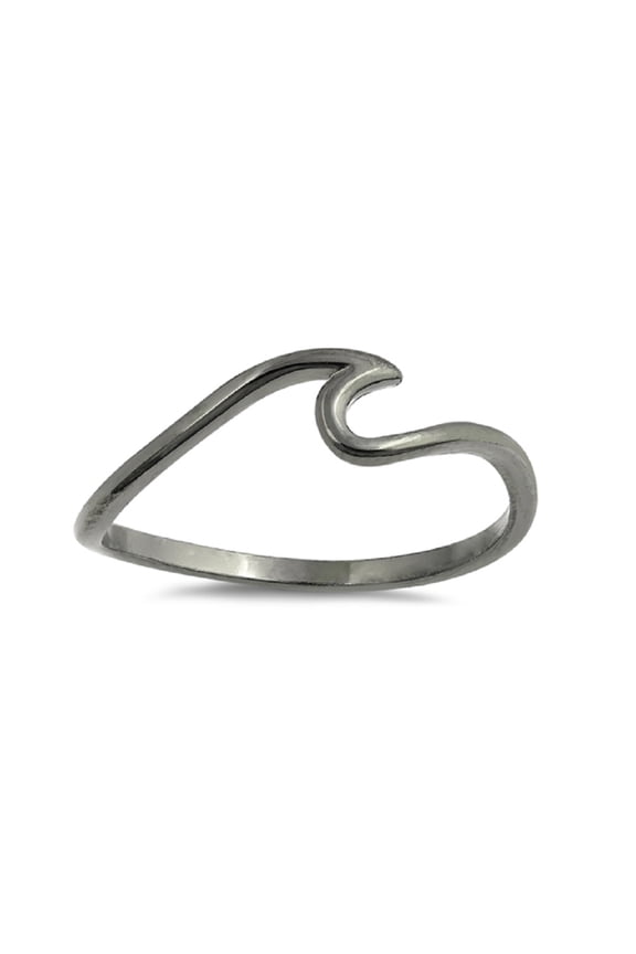 Black Rhodium Plated Sterling Silver Plain Wave Ring