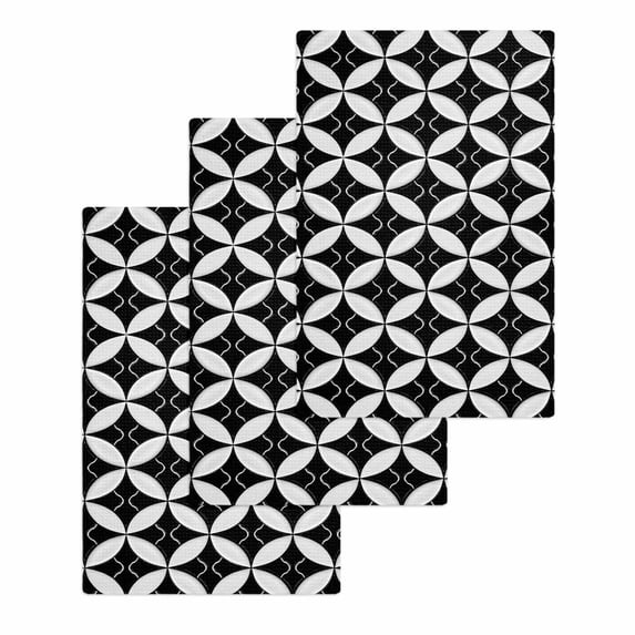 Black Rhombus Kitchen Dish Towels for Drying Dishes Set of 3, Retro Abstract Geometric Pattern Waffle Weave Microfiber Hand Tea Bathroom Towels Quick Dry & Absorbent Towel 15.7x23.6