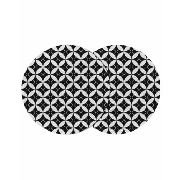 Black Rhombus Round 13 Inch Placemats Set of 2, Retro Abstract Geometric Pattern HeatResistant Non Slip Place Mats for Dining Table, Wipeable Braided Kitchen Table Mats for Housewarming