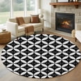 thumbnail image 1 of Black Rhombus Round Area Rug 7Ft Washable Circle Rugs for Dorm Laundry Room, Retro Abstract Geometric Pattern Non-Slip Carpet Floor Mats Indoor Outdoor Carpet Runner Aesthetic Home Decor, 1 of 8
