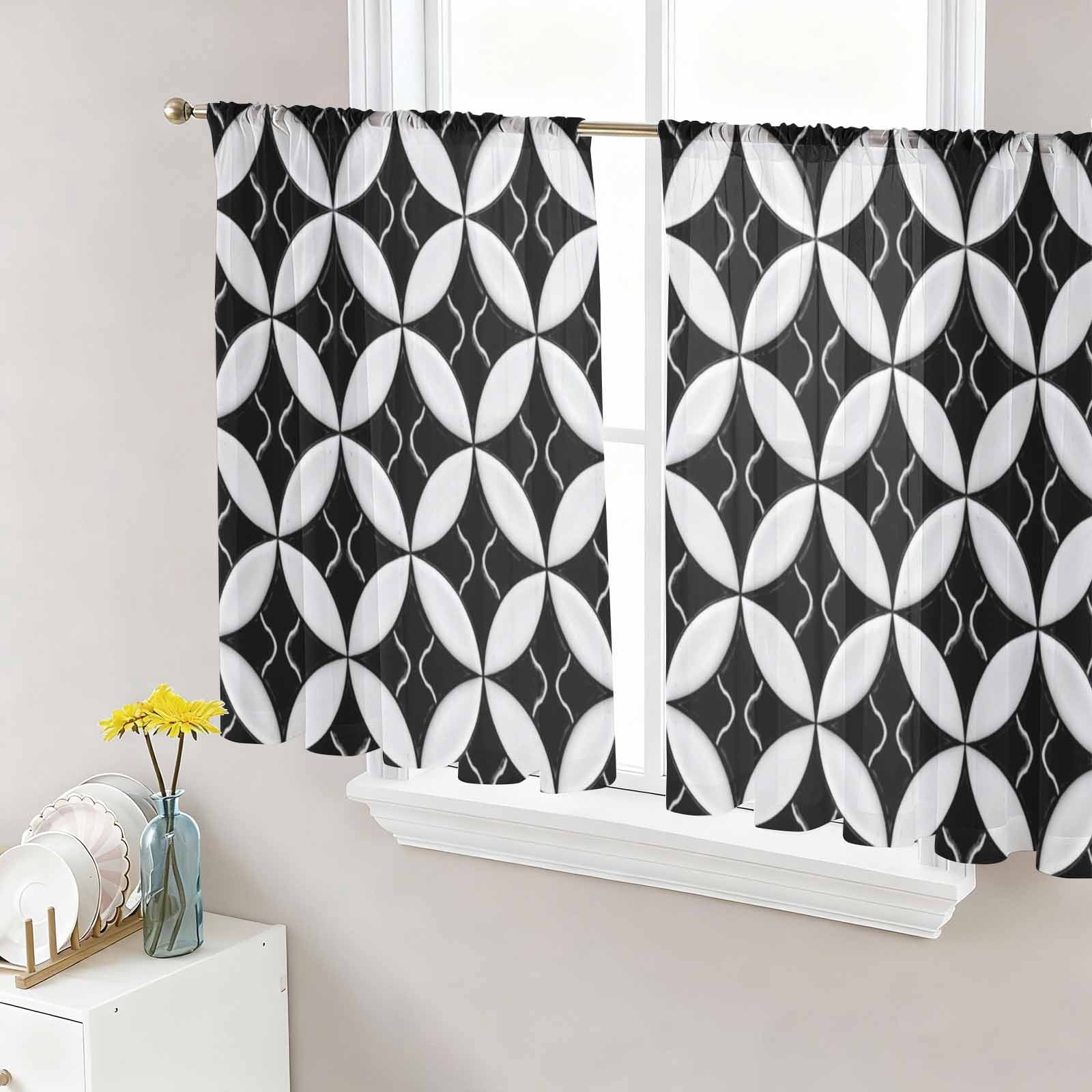 Black Rhombus Sheer Curtains 45 Inch Length 2 Panels Set Window ...
