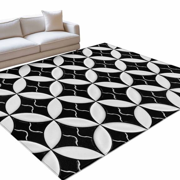 Black Rhombus Washable Rug 6x9 Area Rug for Living Room Bedroom Non Slip Indoor Floor Rectangle Carpet Soft Low Pile Large Retro Abstract Geometric Pattern Entryway Rugs for Dining Room Office Home