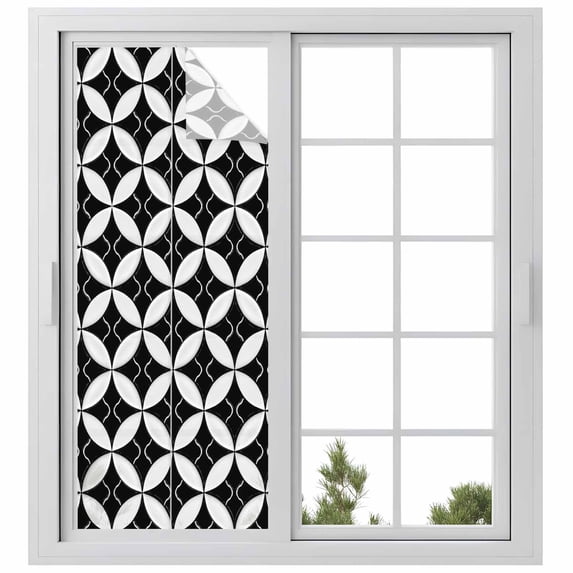 Black Rhombus Window Privacy Film, Retro Abstract Geometric Pattern Static Cling UV Sun Blocking Heat Control Window Tint Day and Night, Non-Adhesive One Way Windows Privacy Cover 23.6''x59''