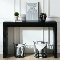 Black Ribbed Entry Table, 47" Console For Living Room, Wood With Pattern, Modern Area