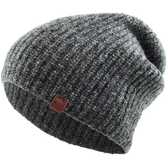 Black Ribbed Heather Slouchy Beanie Skull Cap Hat Winter Ski