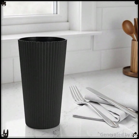 Black Ribbed Plastic Beverage Tumbler, 26-Ounce, 3 Pack