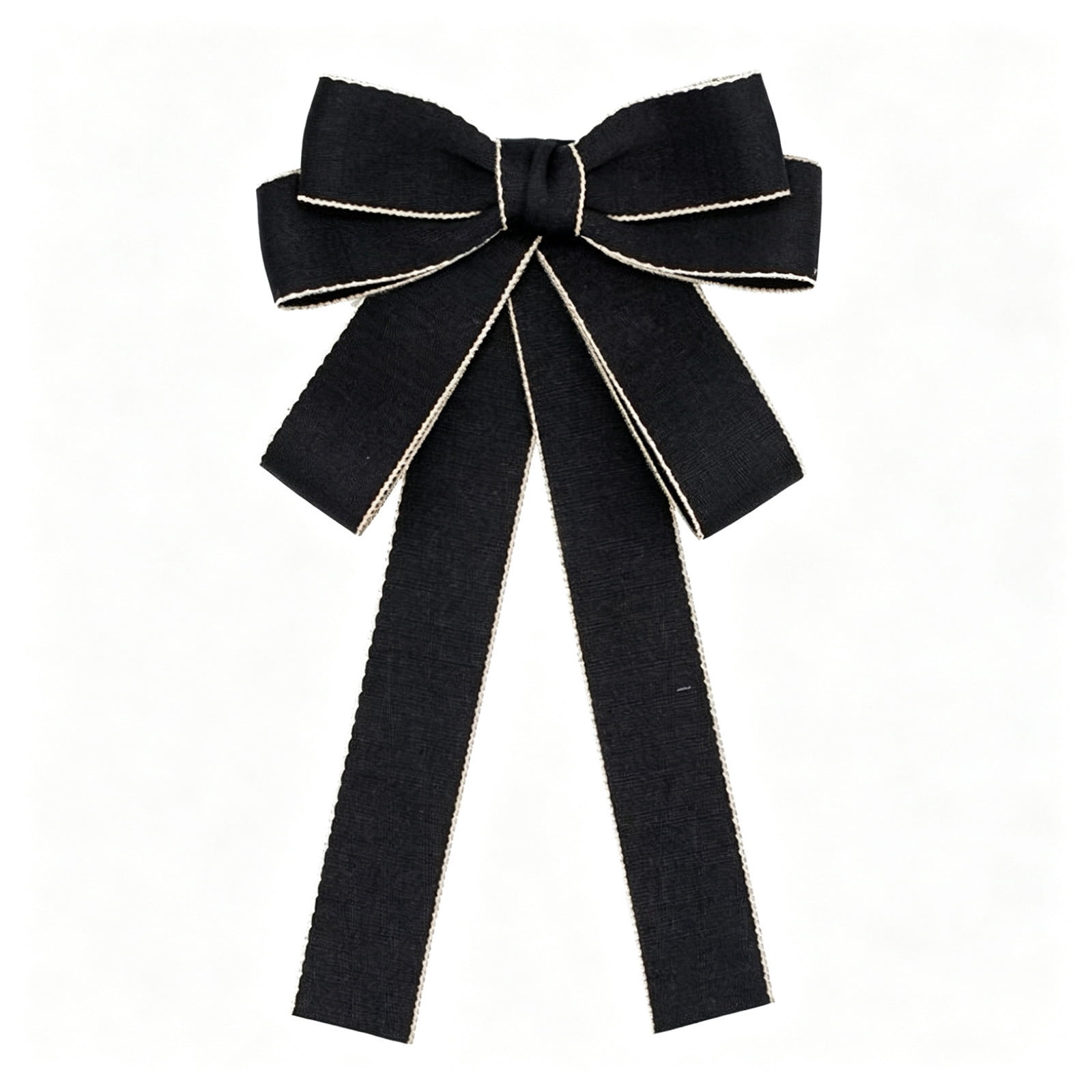 Black Ribbon Bow Decoration, Fabric Bow with Cream Edge Trim for Wreath ...
