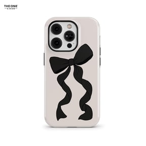 Black Ribbon Bow Phone Case for iPhone, Cute Coquette Aesthetic Dual-Layer Tough Cover with Raised Camera Edges