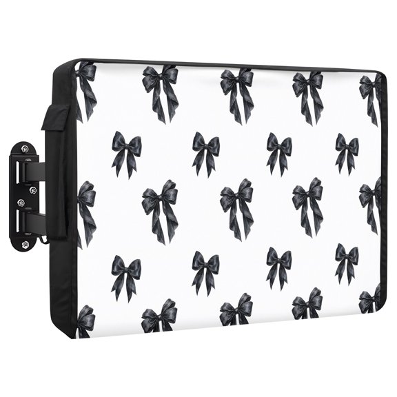 Black Ribbon Bow Waterproof Outdoor TV Cover, Black Satin Bow Ribbon Tied Knot Tail Silk Outside Weatherproof TV Enclosures for 40 to 43 Inch LCD Television Shield Flat Screen Protectors