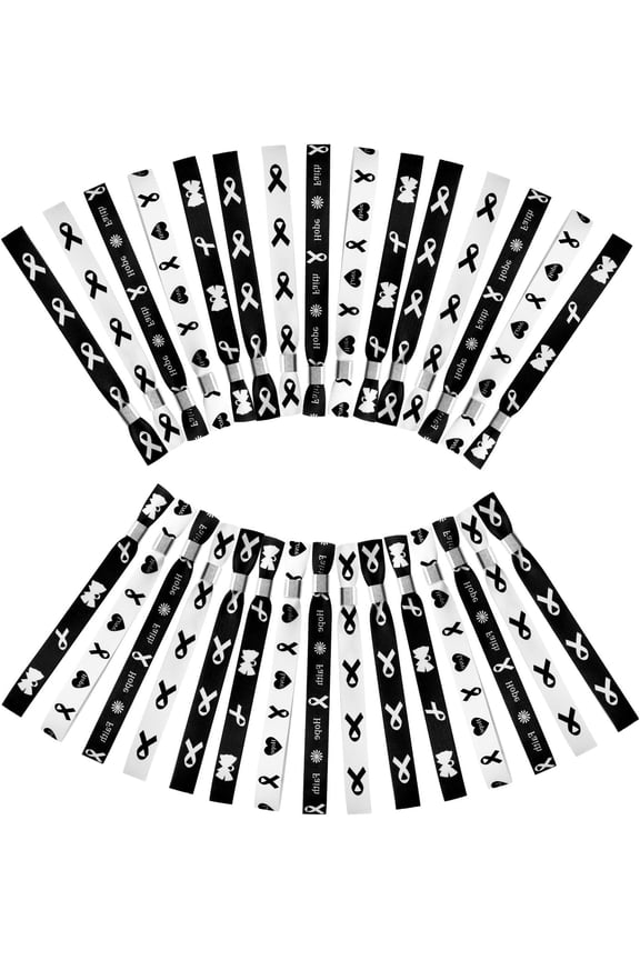 Black Ribbon Bracelets, 30 Pcs 5 Styles Classic Melanoma Awareness Wristbands Adjustable Polyester Wrist Bands for Mourning Remembrance Day