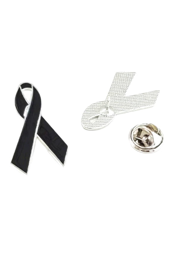 Black Ribbon Pins Mental Health Skin Cancer Awareness Pin Lapel Ribbon Brooch Badges Funeral Memorial Pins