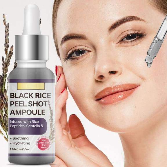 Black Rice Exfoliant Ampoule, Rice Ampoule Exfoliating Solution Face and Body Peeling Moisturizing, Deep Pore Cleansing Soft Exfoliating Face and Body Scrub Dead Skin All Skin Types, 1.01 Fl Oz