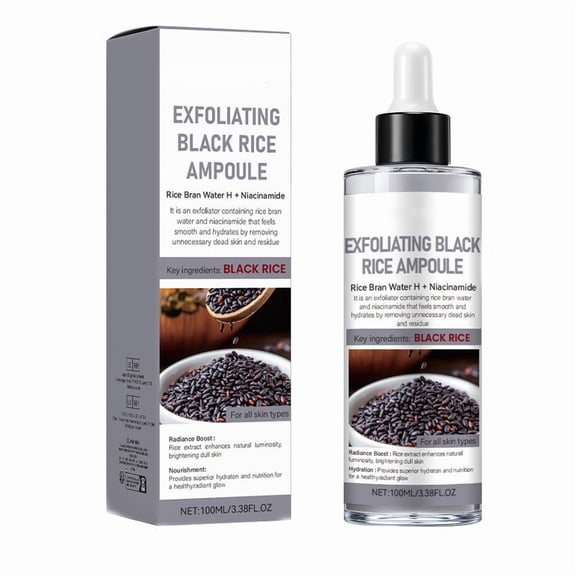 Black Rice Peeling Ampoule, Peel Shot Glow Rice Ampoule Duo, New Soft Rice Exfoliating Face and Body Black Rice Exfoliant for All Skin Types, Korean Skin Care Peeling Ampoule, 3.38 Fl Oz