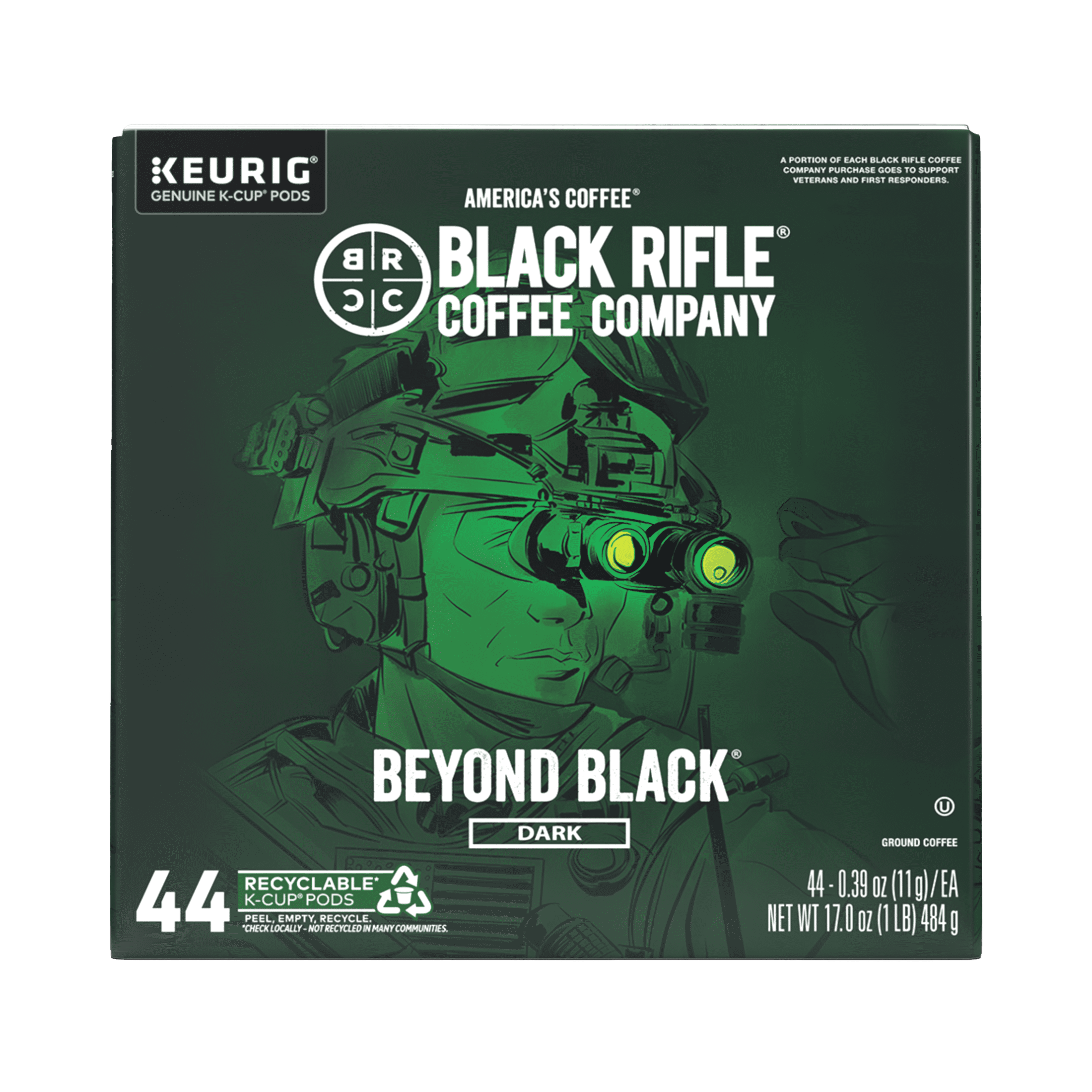 Black Rifle Coffee Company Beyond Black K Cups Pods, Dark Roast, 44 Ct