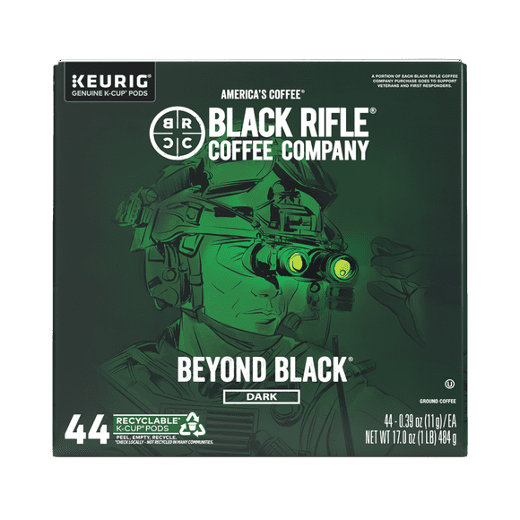 Black Rifle Coffee Company Beyond Black K Cups Pods, Dark Roast, 44 Ct