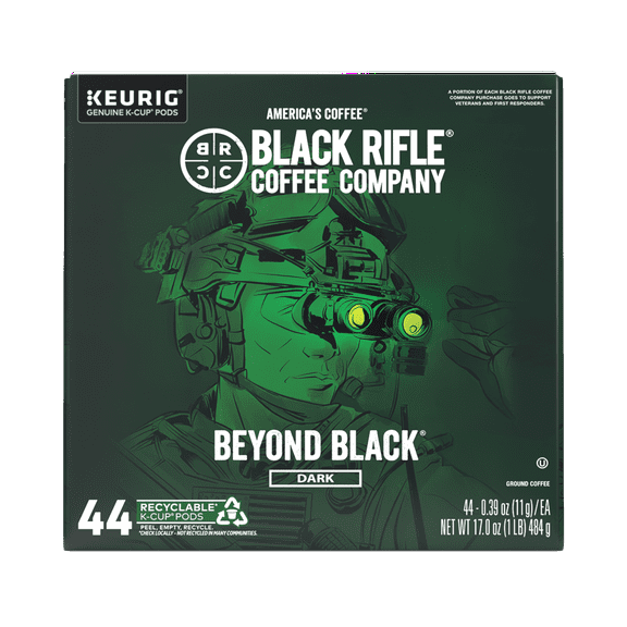 Black Rifle Coffee Company Beyond Black K Cups Pods, Dark Roast, 44 Ct