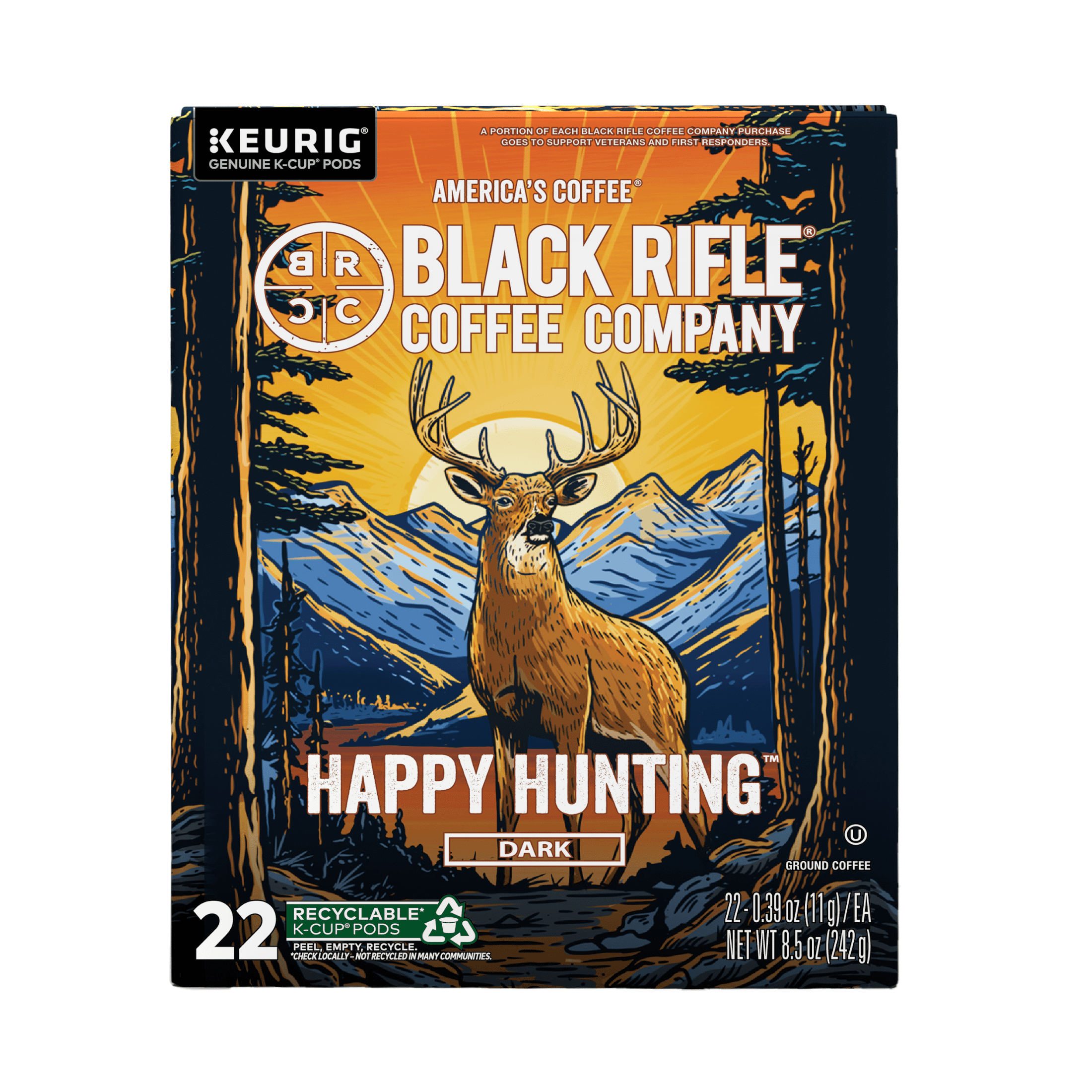 Black Rifle Coffee Company Happy Hunting K-Cup Pods, Dark Roast, 22 Ct