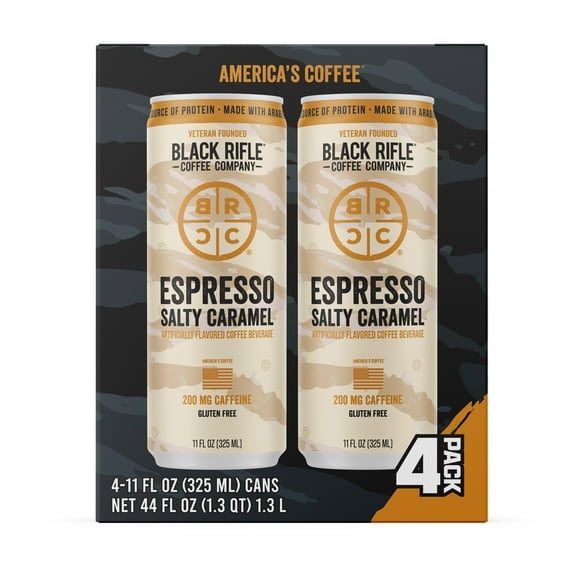 Black Rifle Coffee Company Iced Espresso Salty Caramel, Ready to Drink for Instant Energy 4 Pack, 11oz, Can - 2 Pack