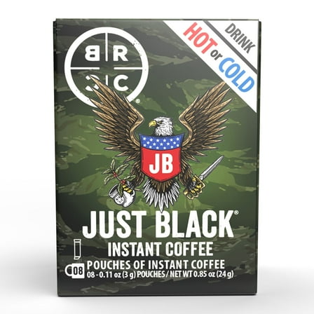 Black Rifle Coffee Company Just Black Instant Coffee Caffeine Packets for Hot or Iced, Medium Roast, 8 Ct Singles