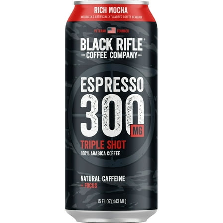 Black Rifle Coffee Company Ready to Drink Iced Flavored Espresso Triple Shot, Rich Mocha, 15oz, Can