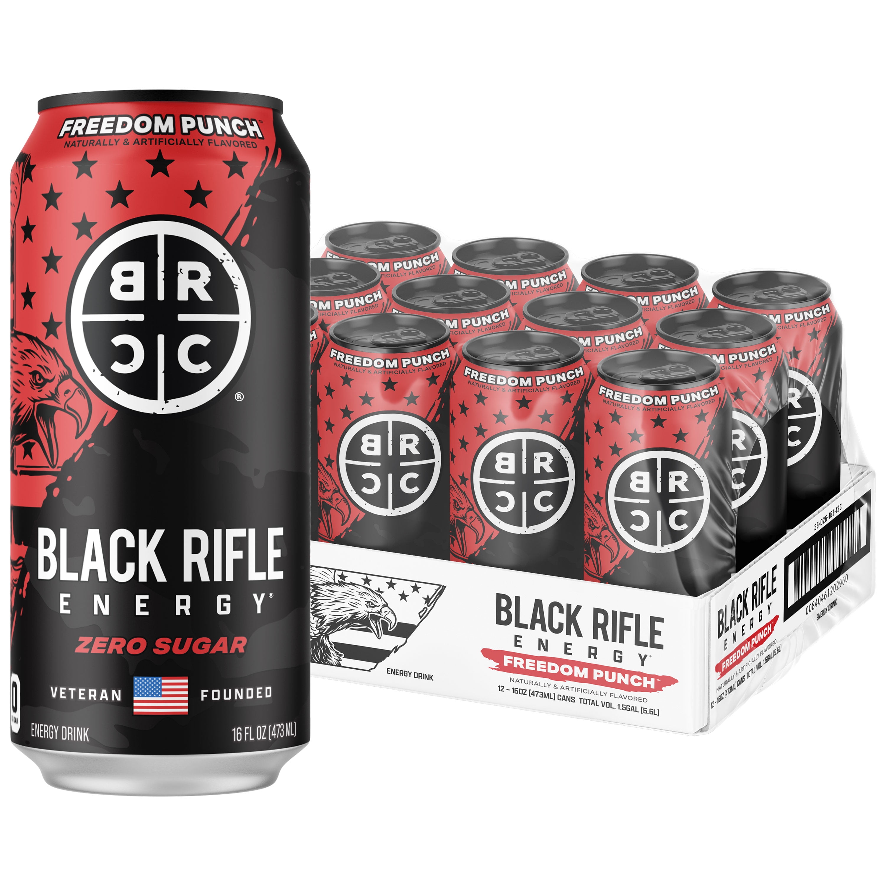 Black Rifle Energy Freedom Punch Zero Sugar Energy Drink, 200mg Caffeine, 16 fl oz (Pack of 12)