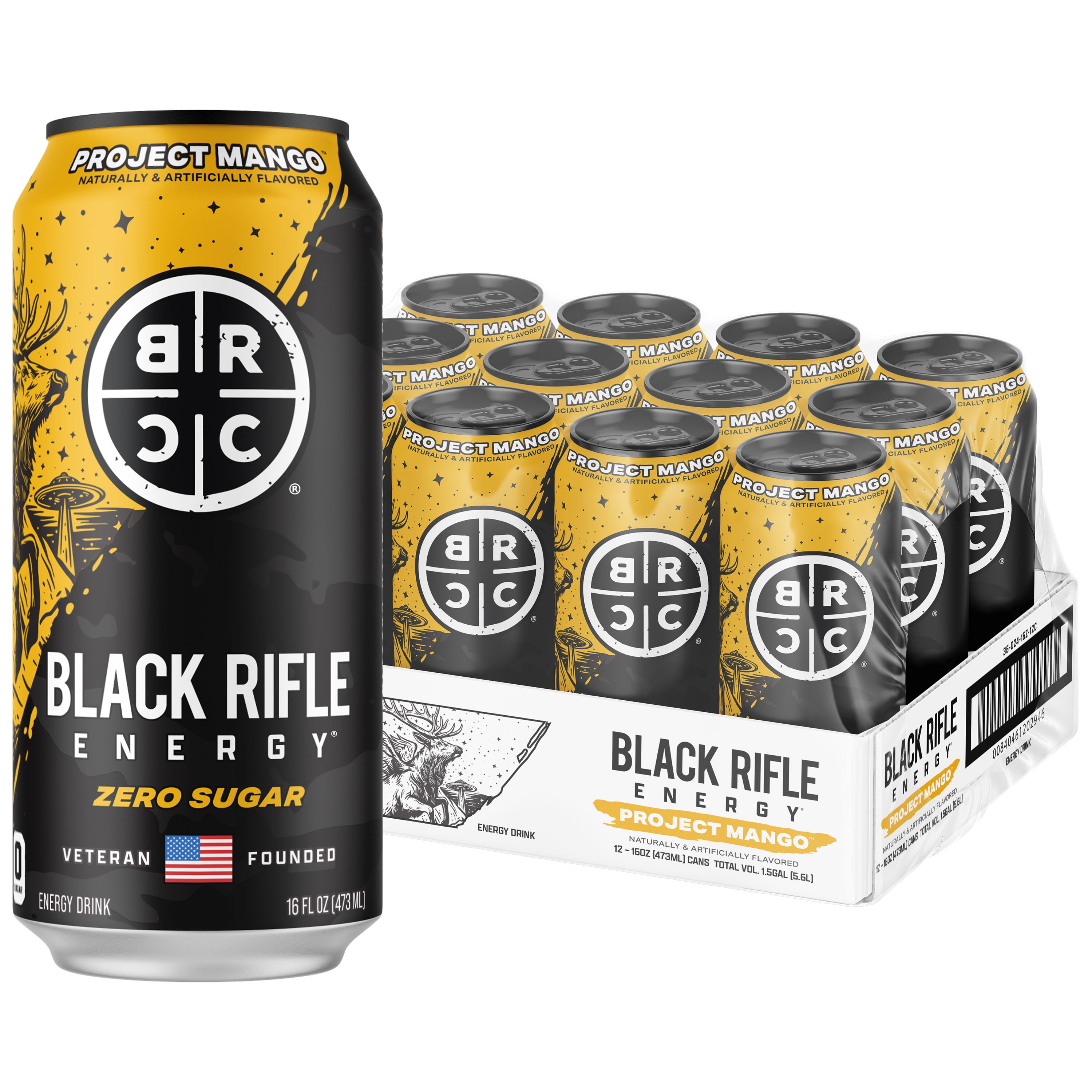 Black Rifle Energy Project Mango Zero Sugar Energy Drink, 200mg Caffeine, 16 fl oz (Pack of 12)