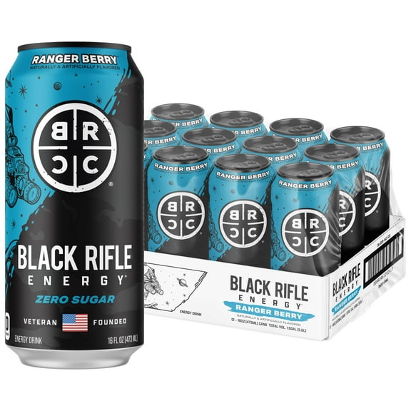 Black Rifle Energy Ranger Berry Zero Sugar Energy Drink, 200mg Caffeine, 16 fl oz (Pack of 12)