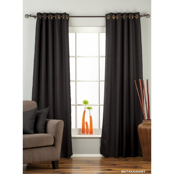 Black Ring Top Matka Raw Silk Curtain / Drape - 60W x 84L - Piece