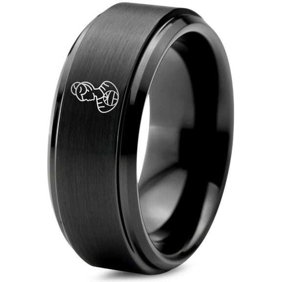 Black Ring for Women Tungsten Gamer Boyfriend Gift Sister One Year Anniversary Gifts Wedding Band Engagement