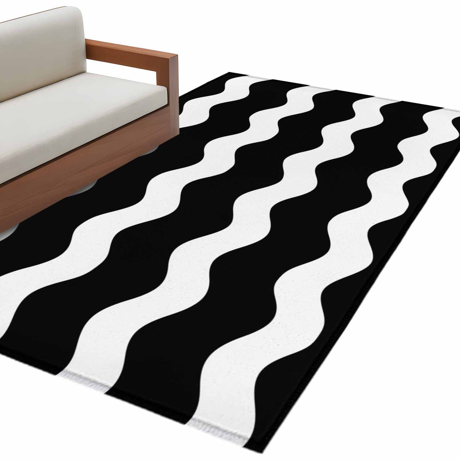 Black Ripple Large Area Rugs for Bedroom Living Room, Soft Non Slip ...