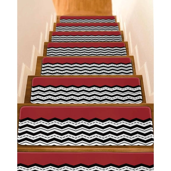 Black Ripple Stair Treads Non Slip for Steps Black Striped Simple 4 Pcs Reusable Adhesive Stair Runner Mats for Dogs Elders Carpet Treads Rugs for Staircase 8x30 In