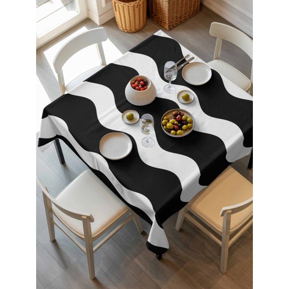 Black Ripple Tablecloth Square Table Cloth 54x54, Waterproof Outdoor Table Cloth Covers Decorative Table Protector, Simple Black White Waves Aesthetics Washable Table Cover for Kitchen Dinning Party