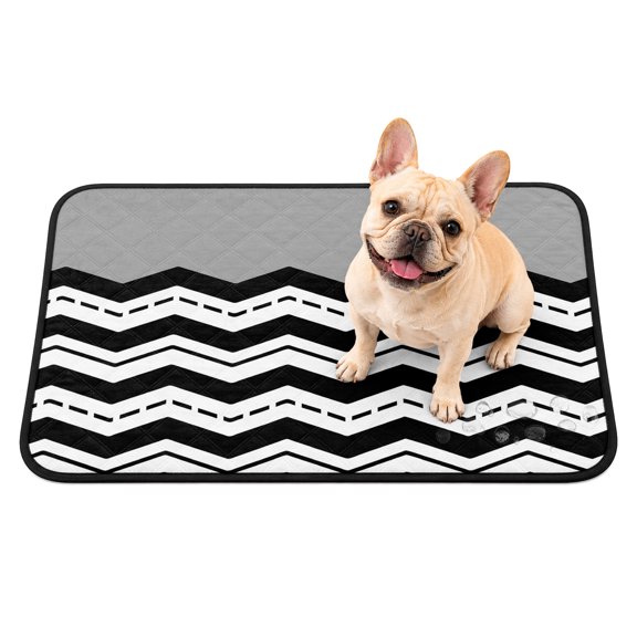 Black Ripple Washable Pee Pads for Dogs, Black Striped Simple Reusable Puppy Pads Waterproof Pet Mat, Grey Geometric Abstract Absorbent Dog Pee Pads for Crate Pet Training Whelping Mats 24"x18"
