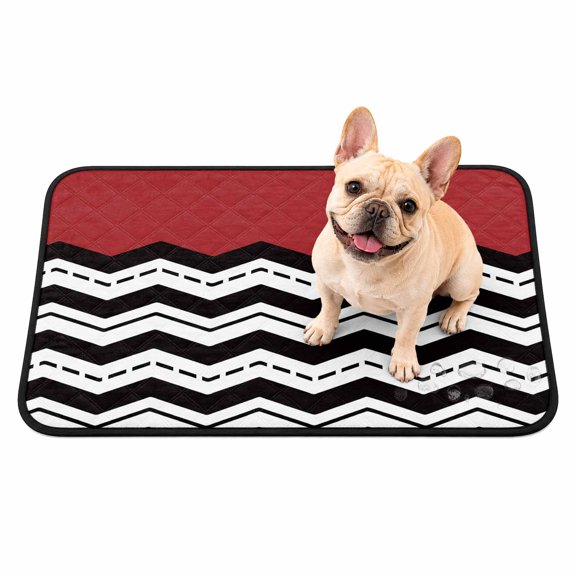 Black Ripple Washable Pee Pads for Dogs, Black Striped Simple Reusable Puppy Pads Waterproof Pet Mat, Red Geometric Abstract Absorbent Dog Pee Pads for Crate Pet Training Whelping Mats 24"x18"