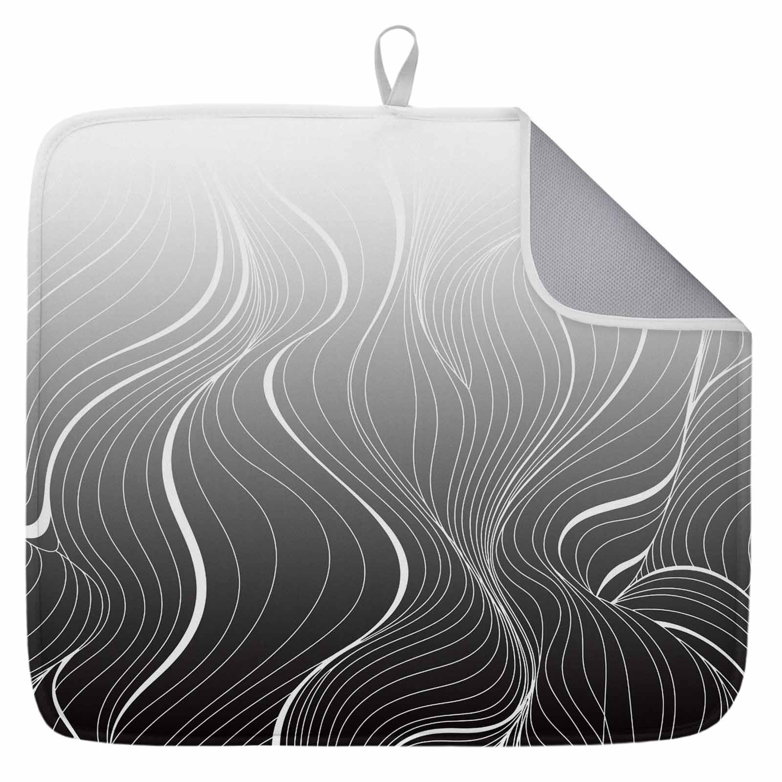Black Ripple White Abstract Line 1 Pack Dish Drying Mat,Absorbent ...