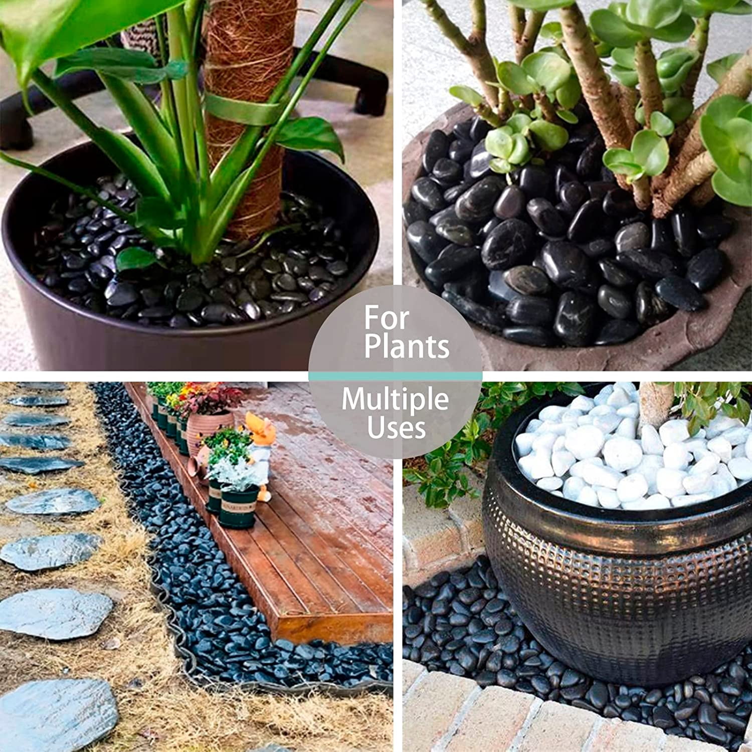 Black River Rocks - Large Polished Black Pebbles for Plants & Garden