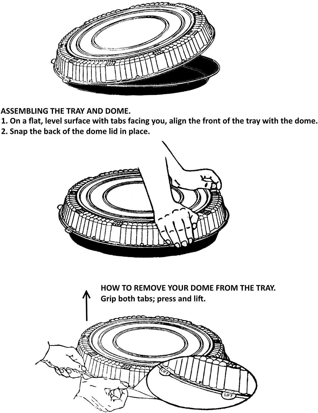Black Rnd Flat Catering Serving Party Tray Food Platter + Clear Dome