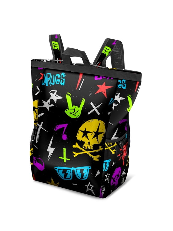 Black Rock Skull Backpack Women Man Aesthetic Tote Backpack for Travel Work College Teacher Personal Item Travel Bag Laptop Bag Airline Approved