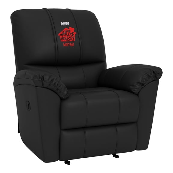Black Rocker Recliner with AEW Swerve Strickland Whose House Logo, Premium Upholstery, Lumbar Support, Reclining Backrest, for Gaming Room & Home Theater
