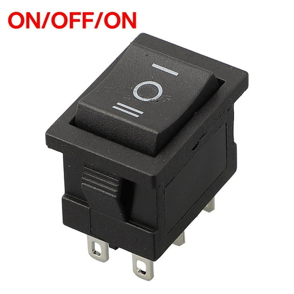 Black Rocker Switch ON-OFF-ON 6 Pin 21X15mm DPDT 6A/250VAC 10A/125VAC