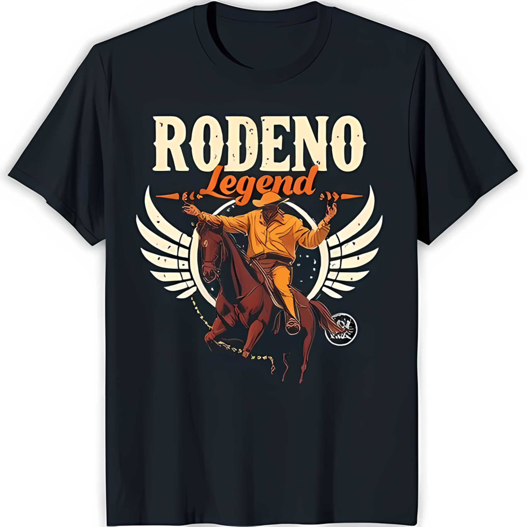 Jackson Rodeo Merch Black Rodeo T-Shirt with Cowboy Riding Bucking & Wings RODENO Legend ...