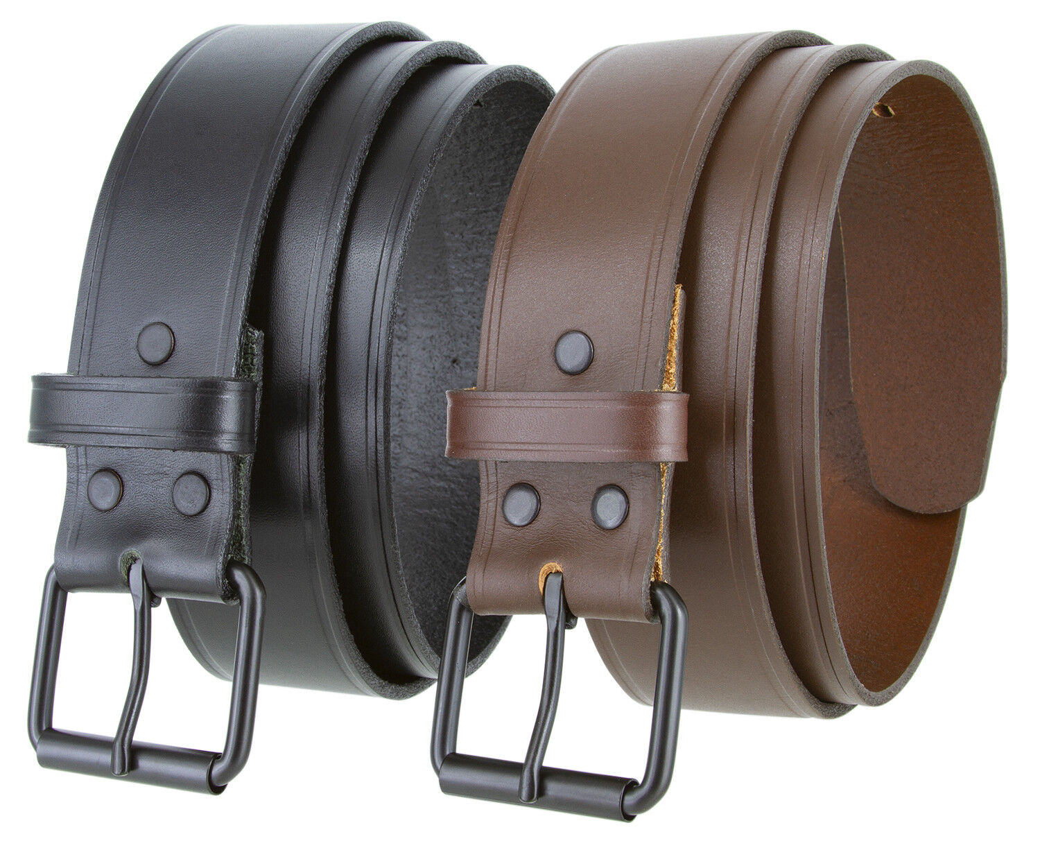 Black Roller Buckle Genuine Leather Uniform Work Belt 1 1/2" Wide